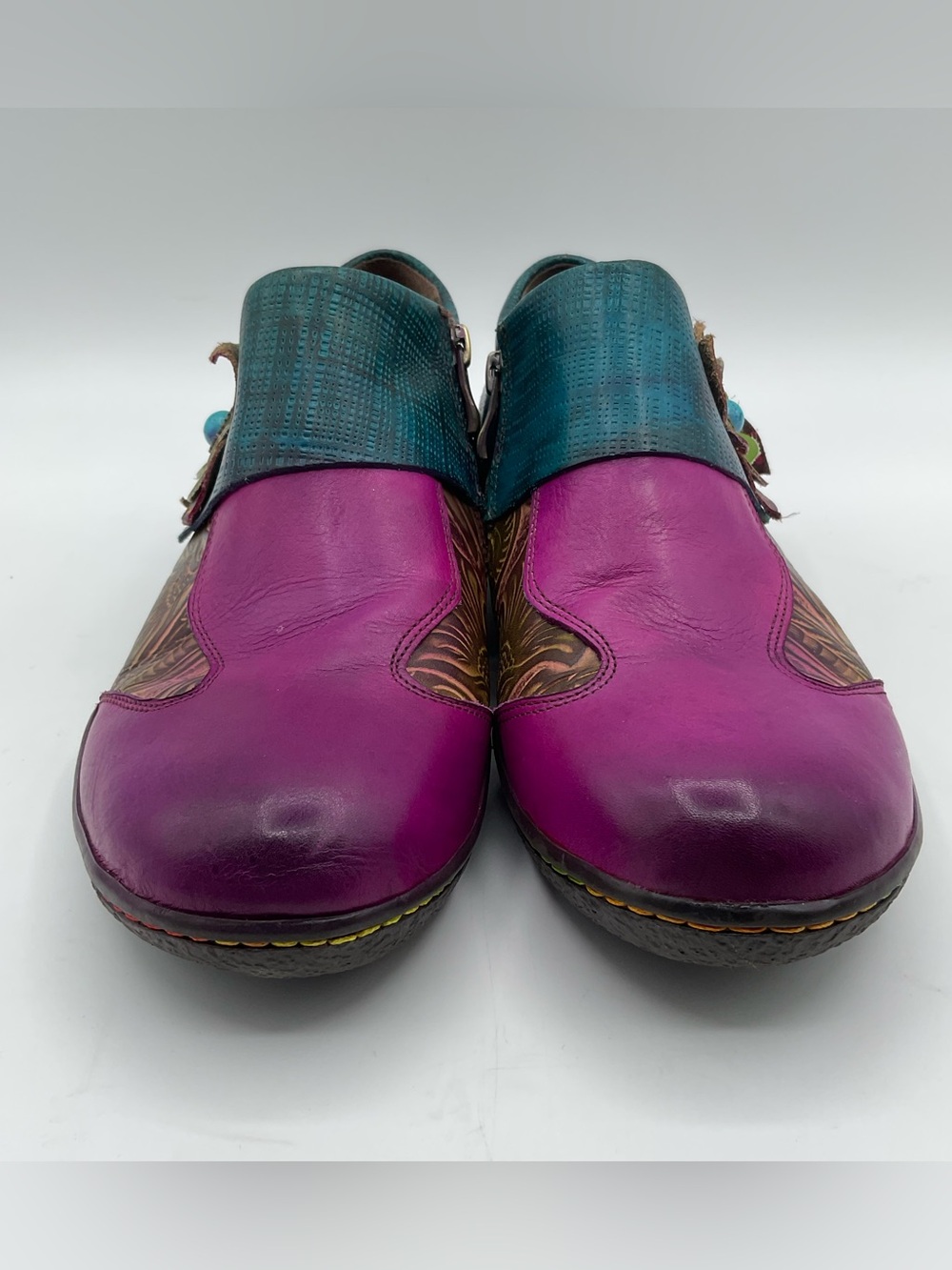Women’s EU 40 Colorful Leather Boho Artisan Floral Comfort Shoes Multicolor - Picture 7 of 9